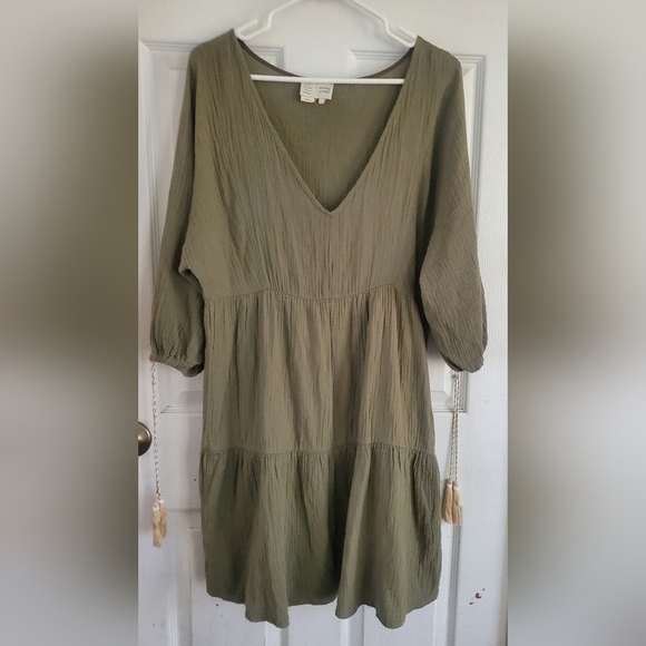 Anthropology Saturday Sunday Vneck Olive Green Womans Dress, Size Medium - Picture 1 of 6